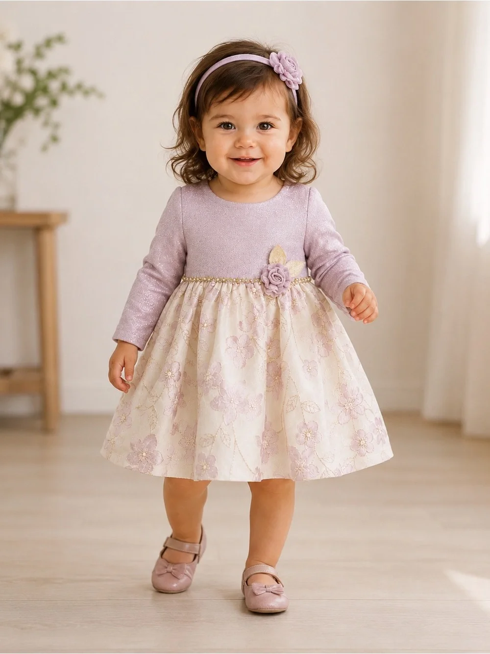Rare Editions Mauve Floral Jacquard Holiday Party Dress 24M NWT Wedding